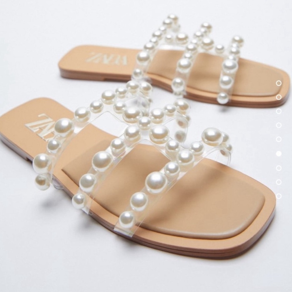 Zara Pearl Slide Sandals 7.5